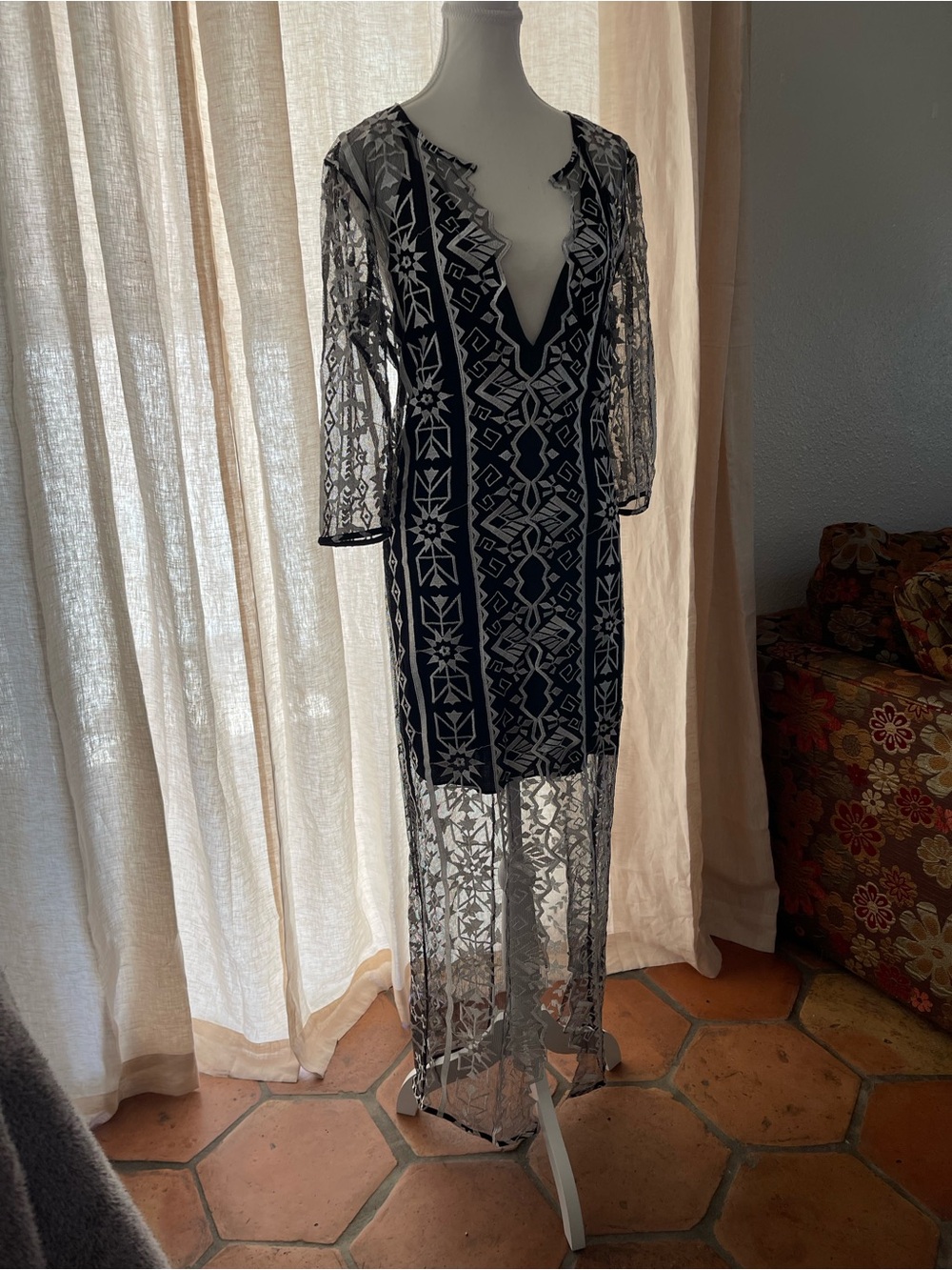 Free People Jen’s Pirate Booty Art Deco Sheer Maxi Embroidered Festival Dress